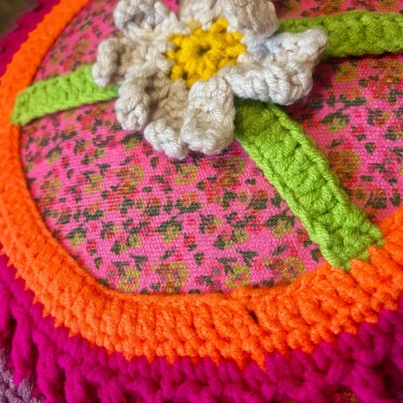 Natural Life Vibrant Colorful Boho Knot Crochet Peace Sign Throw Pillow - Picture 3 of 4